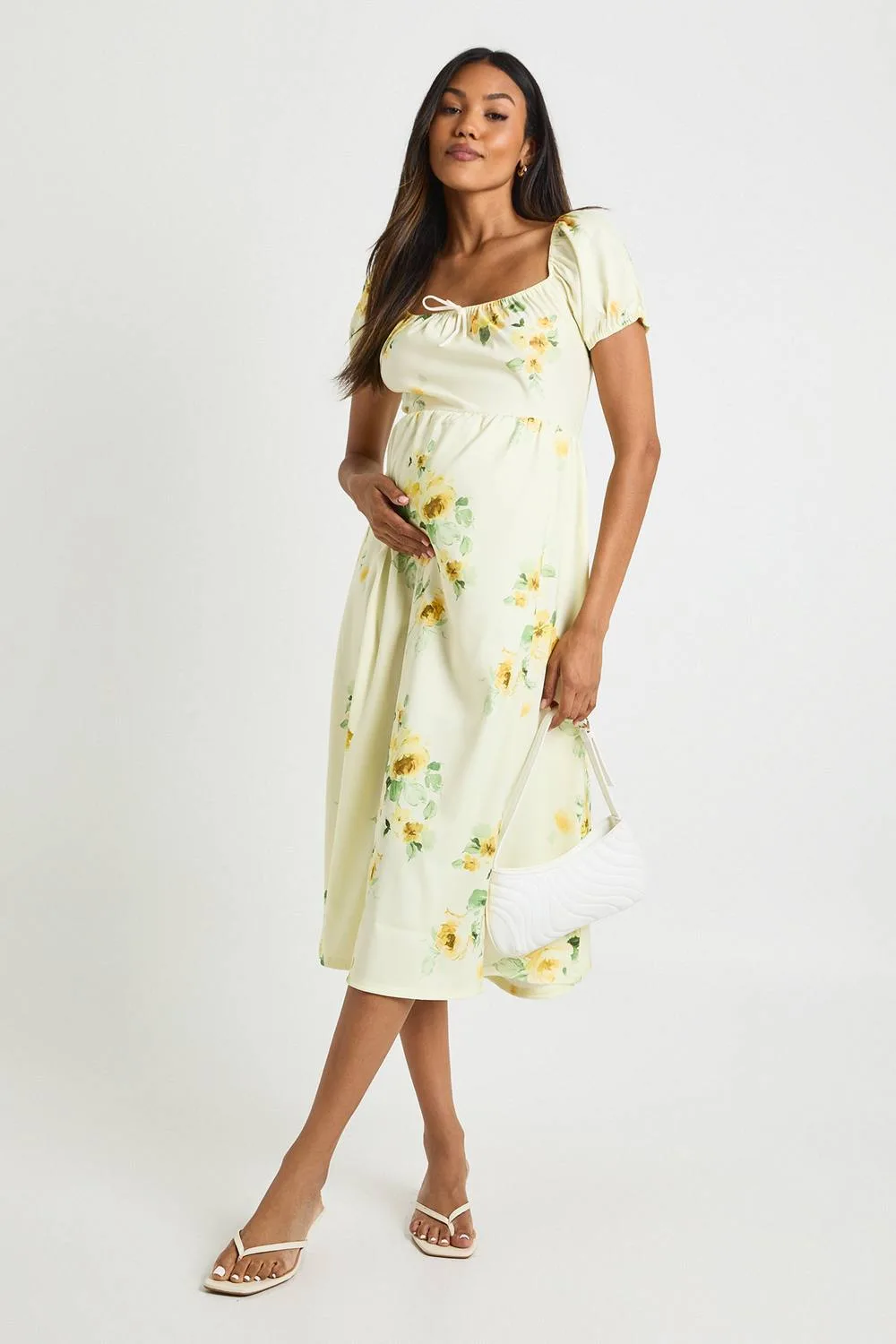 Maternity Floral Milkmaid Midi Dress by boohoo