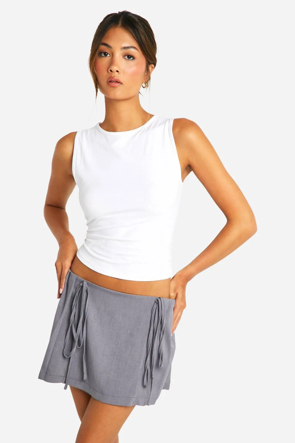Side Tie Pleated Tennis Skirt by boohoo