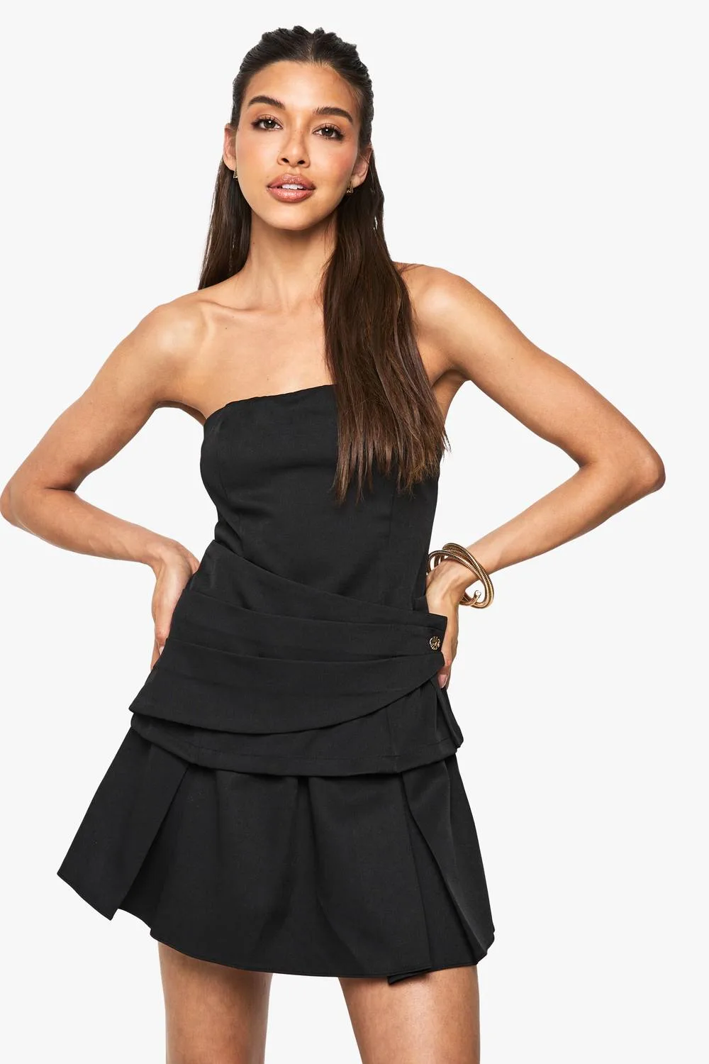 Tailored Wrap Bandeau Mini Dress by boohoo