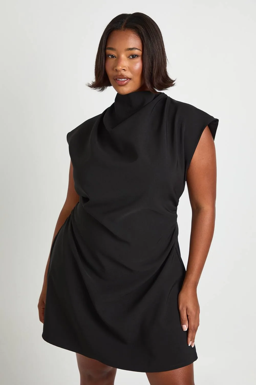 Asymmetric Ruched Cap Sleeve Shift Dress by boohoo
