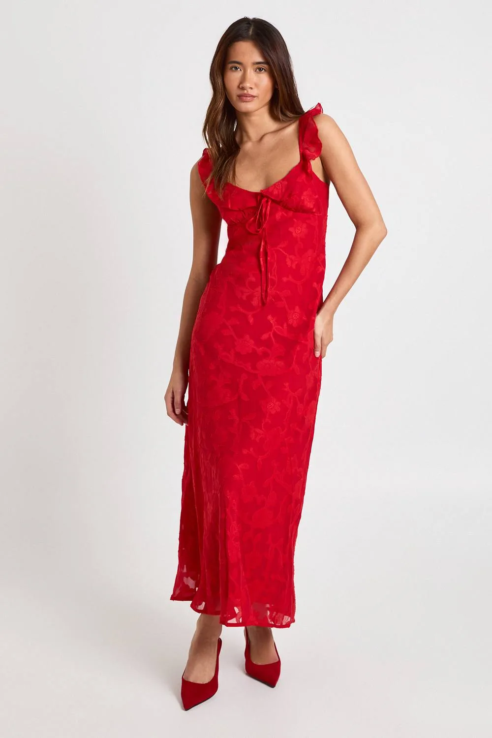 Floral Burnout Ruffle Strap Slip Dress - Woven by boohoo