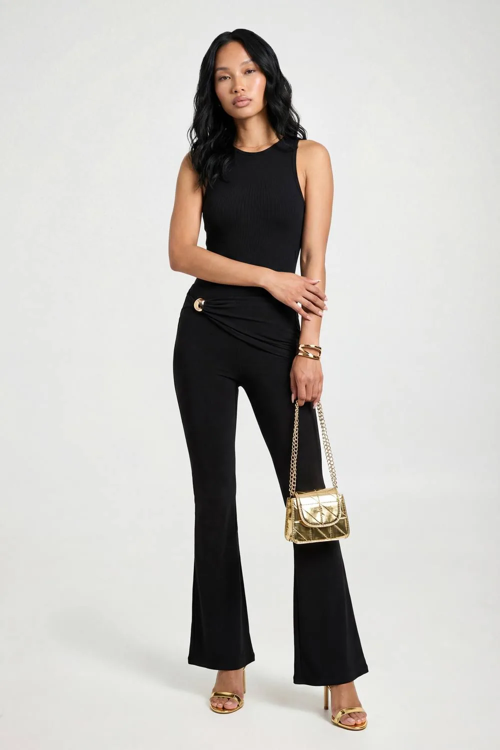 Slinky Wrap Trim Detail Flare Trouser by boohoo