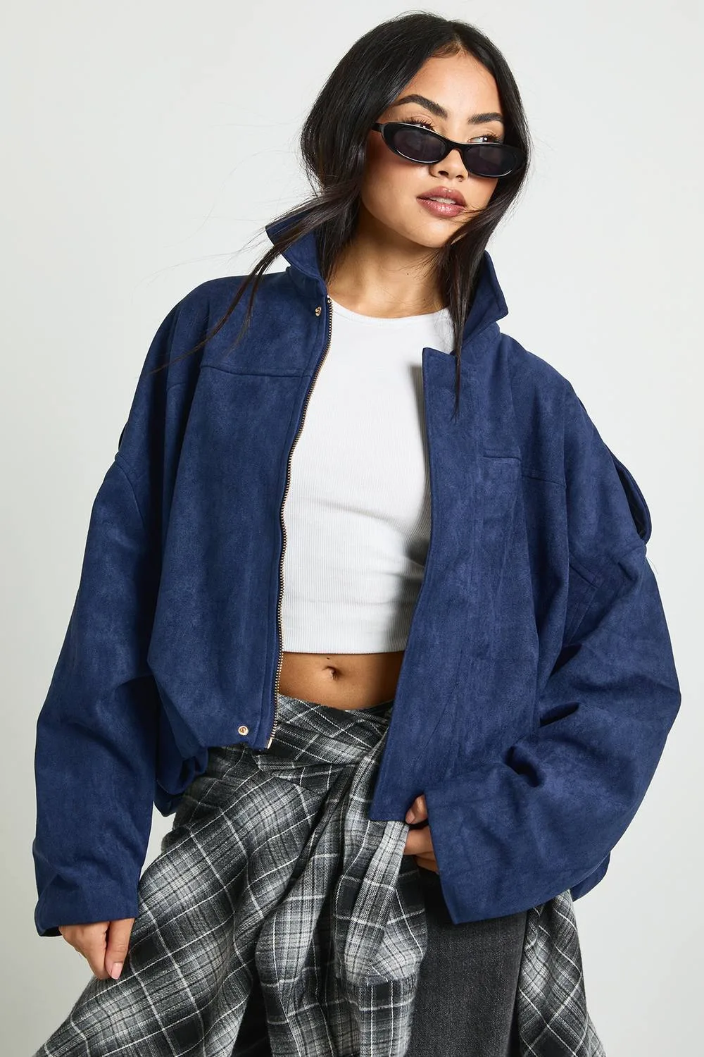 Faux Suede Bomber Jacket