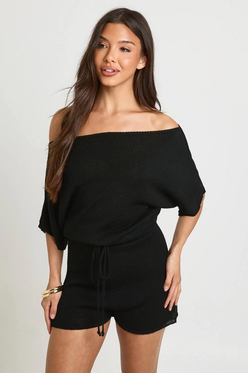 Slash Neck Lightweight Knitted Beach Cover Up by boohoo