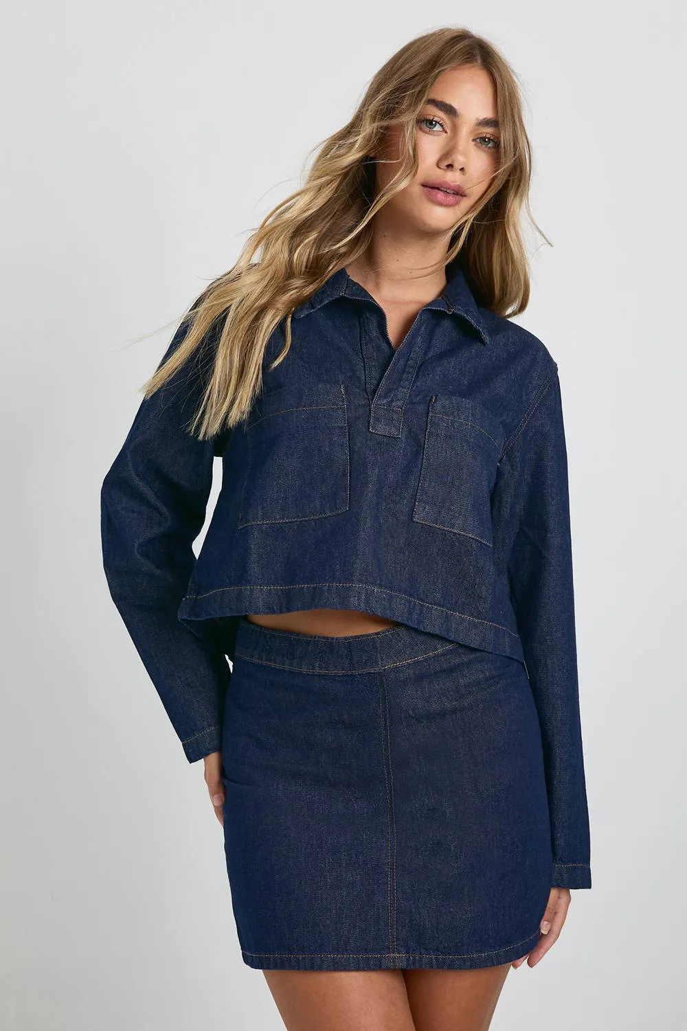 Denim Collared Rugby Shirt by boohoo