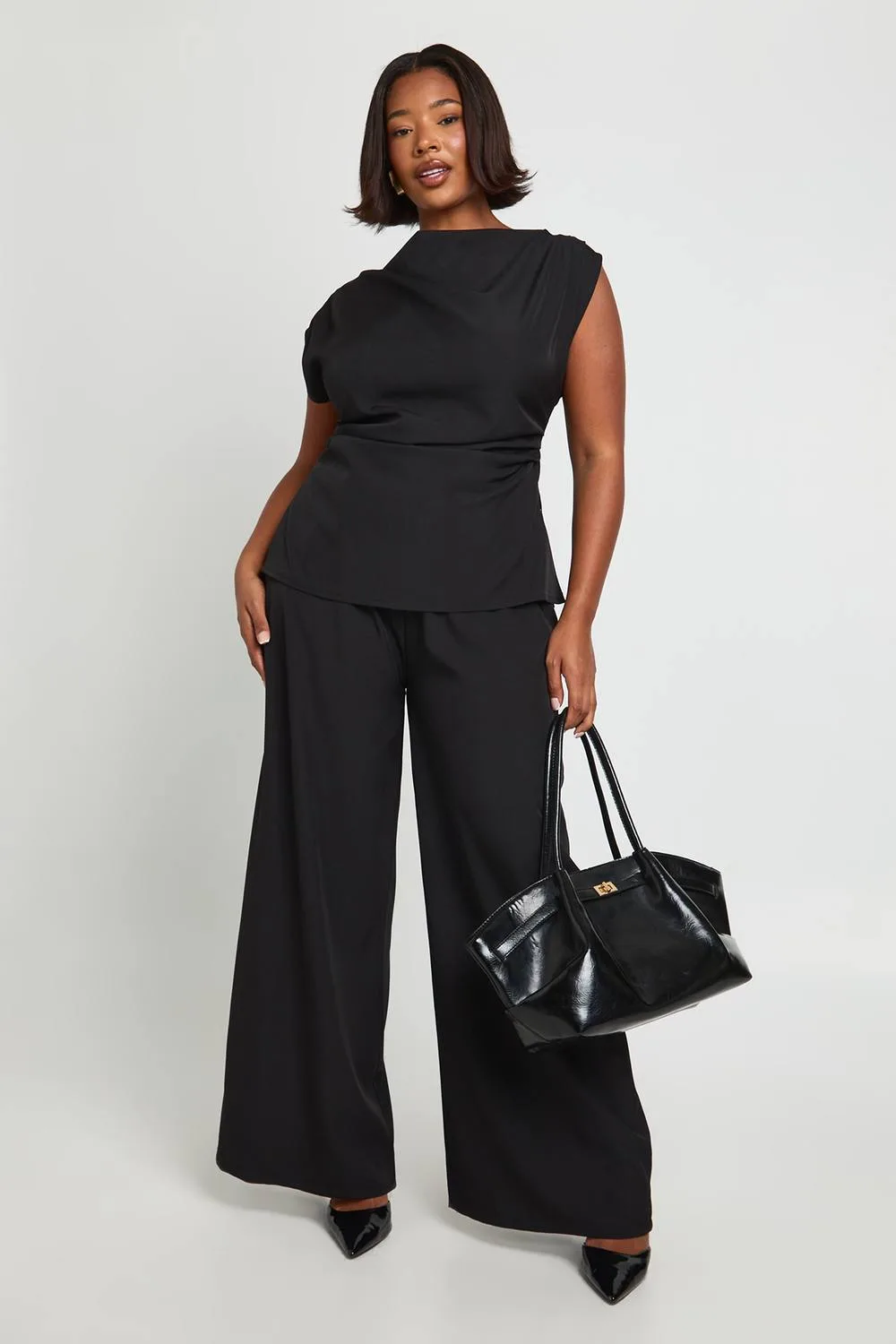 One Shoulder Longline Top & Straight Leg Trouser Co-Ord by boohoo