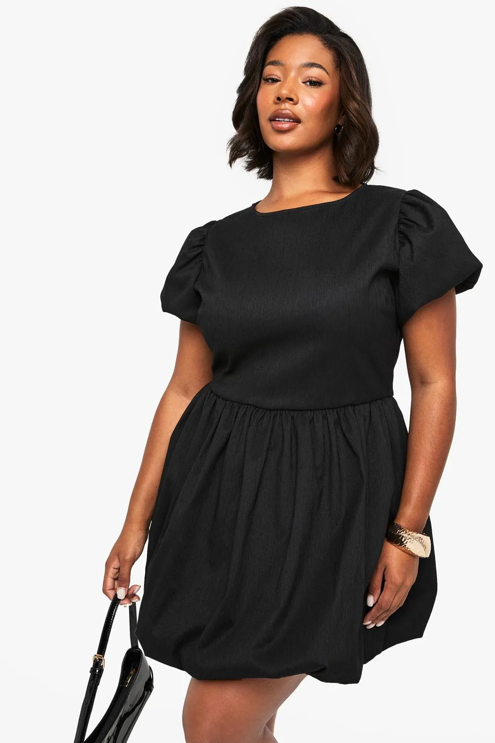 Bonded Textured Puffball Skater Dress by boohoo