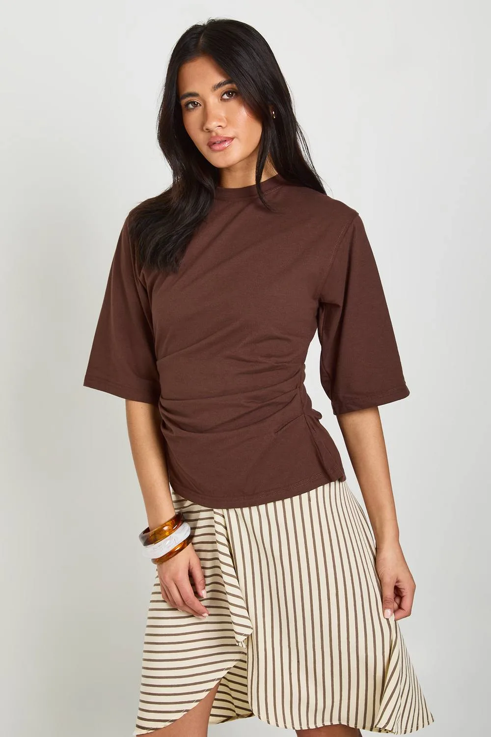 Cinched Waist Half Sleeve T-Shirt by boohoo