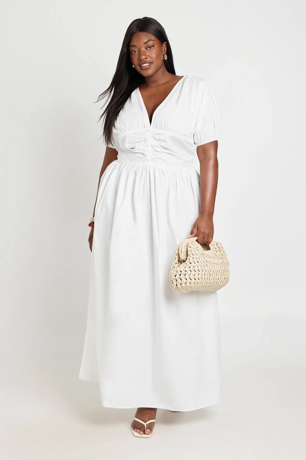 Ruched Waist Detail Poplin Maxi Dress by boohoo