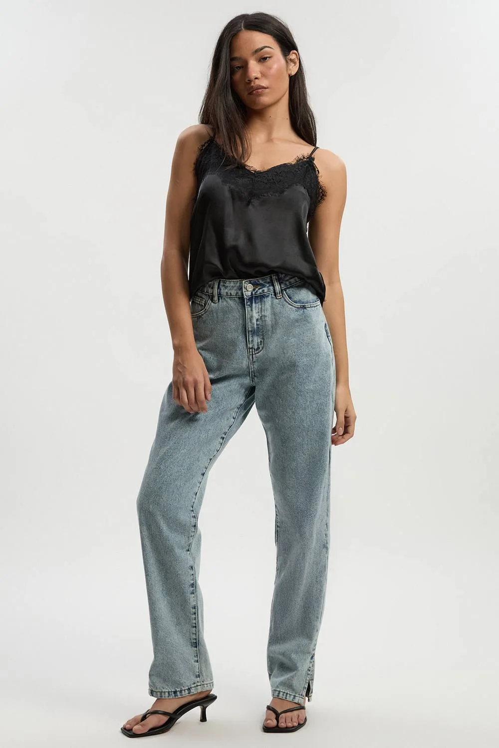 Basic High Waist Split Hem Straight Leg Jean by boohoo