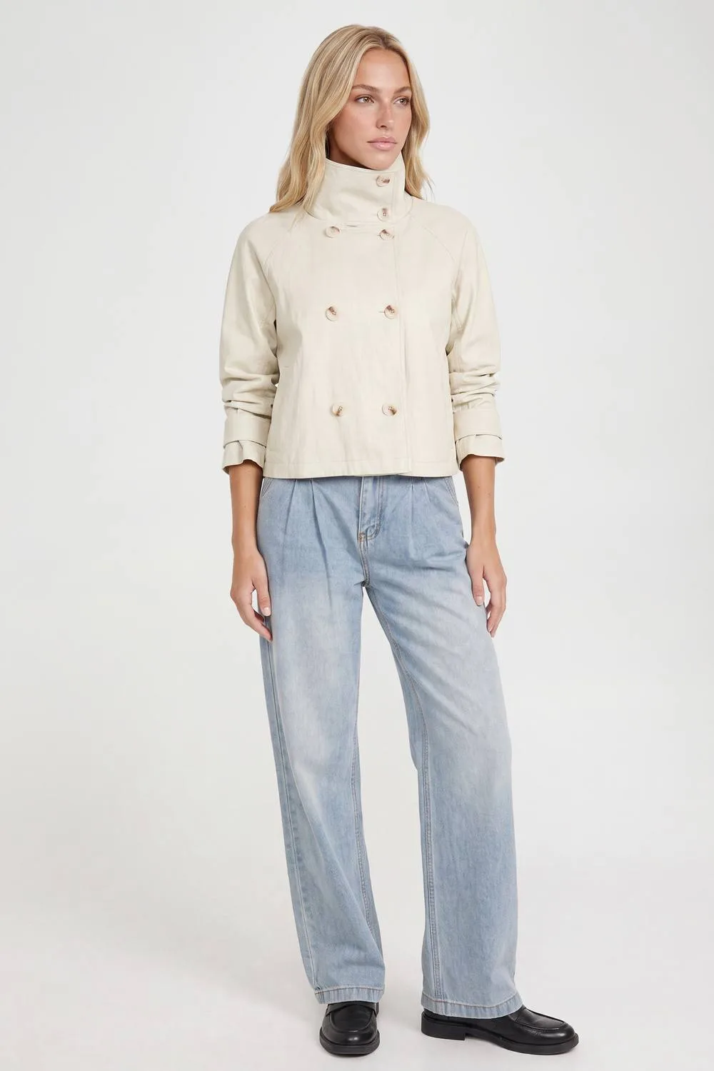 Funnel Neck Button Detail Short Faux Leather Jacket by boohoo