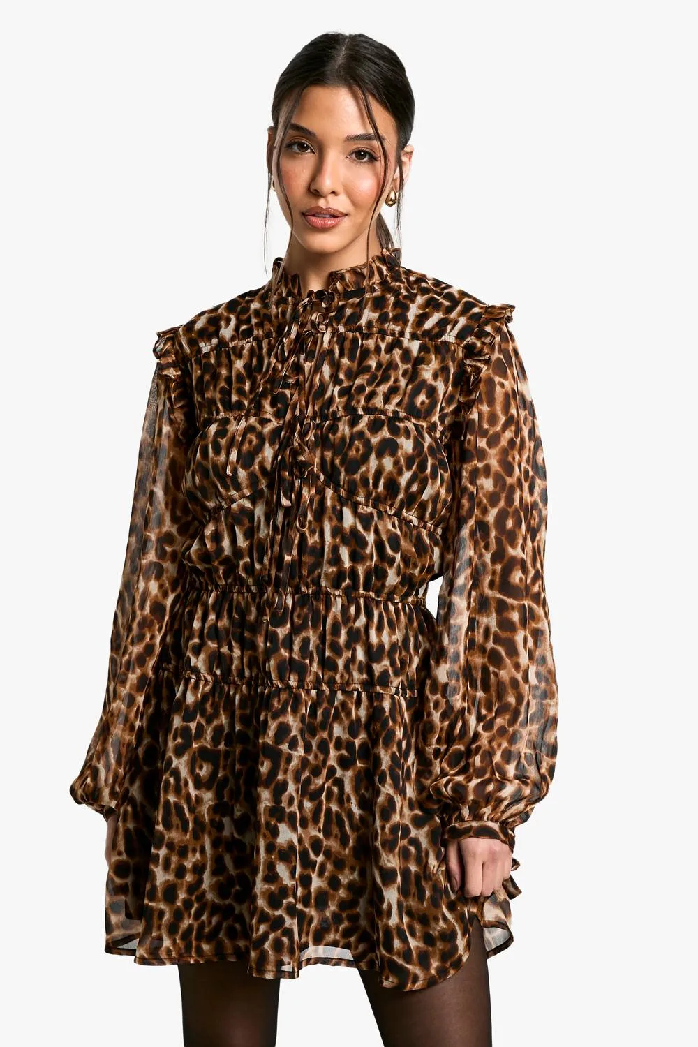 Leopard Tie Chiffon Smock Dress by boohoo