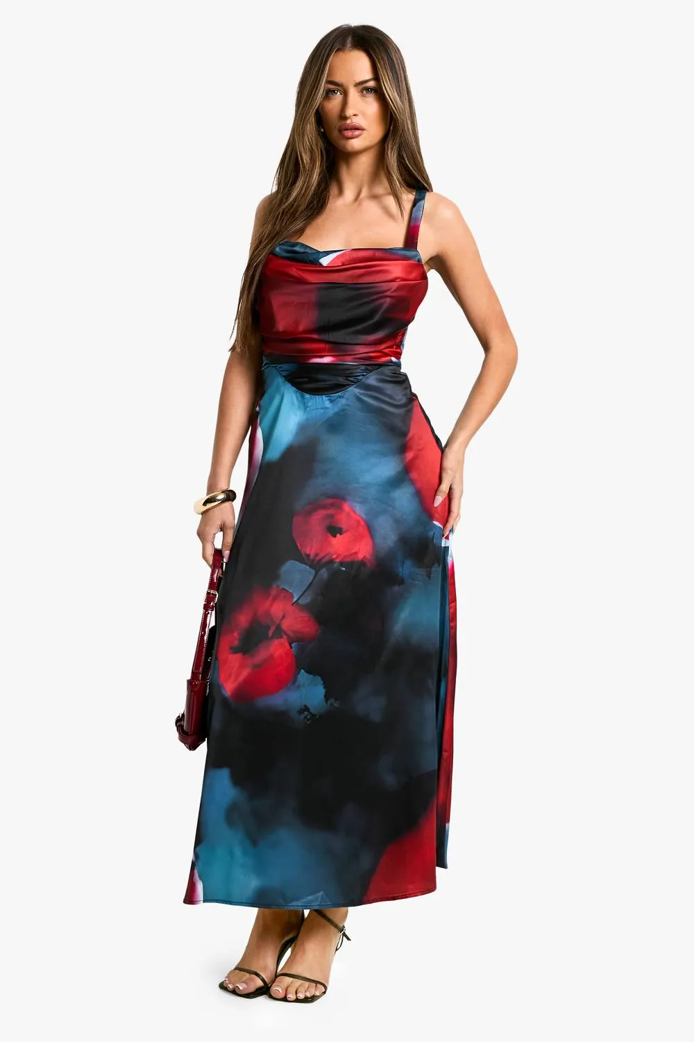 Floral Satin Corset Midaxi Dress by boohoo