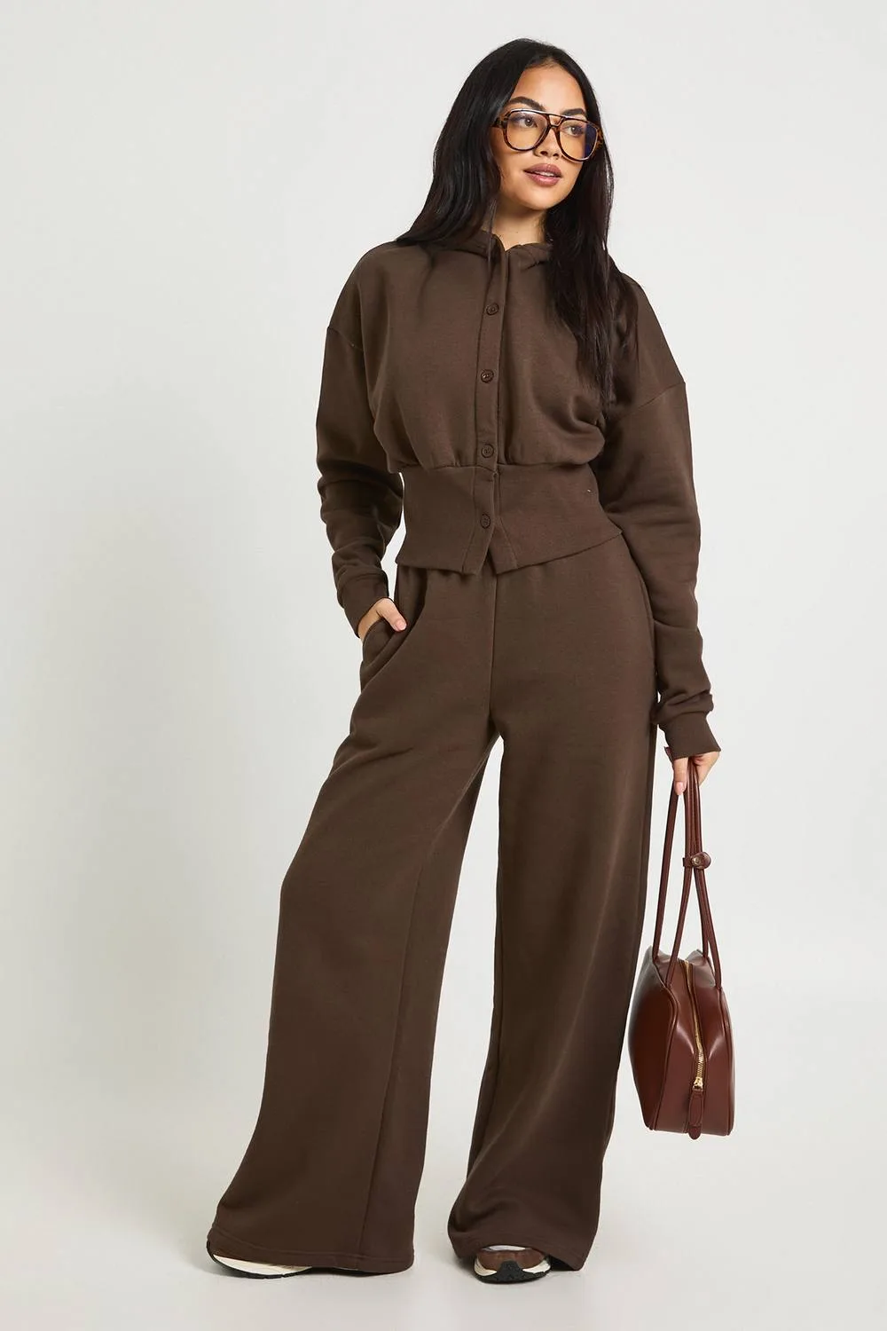 Cinched Waist Button Through Hooded Tracksuit - Knitted by boohoo