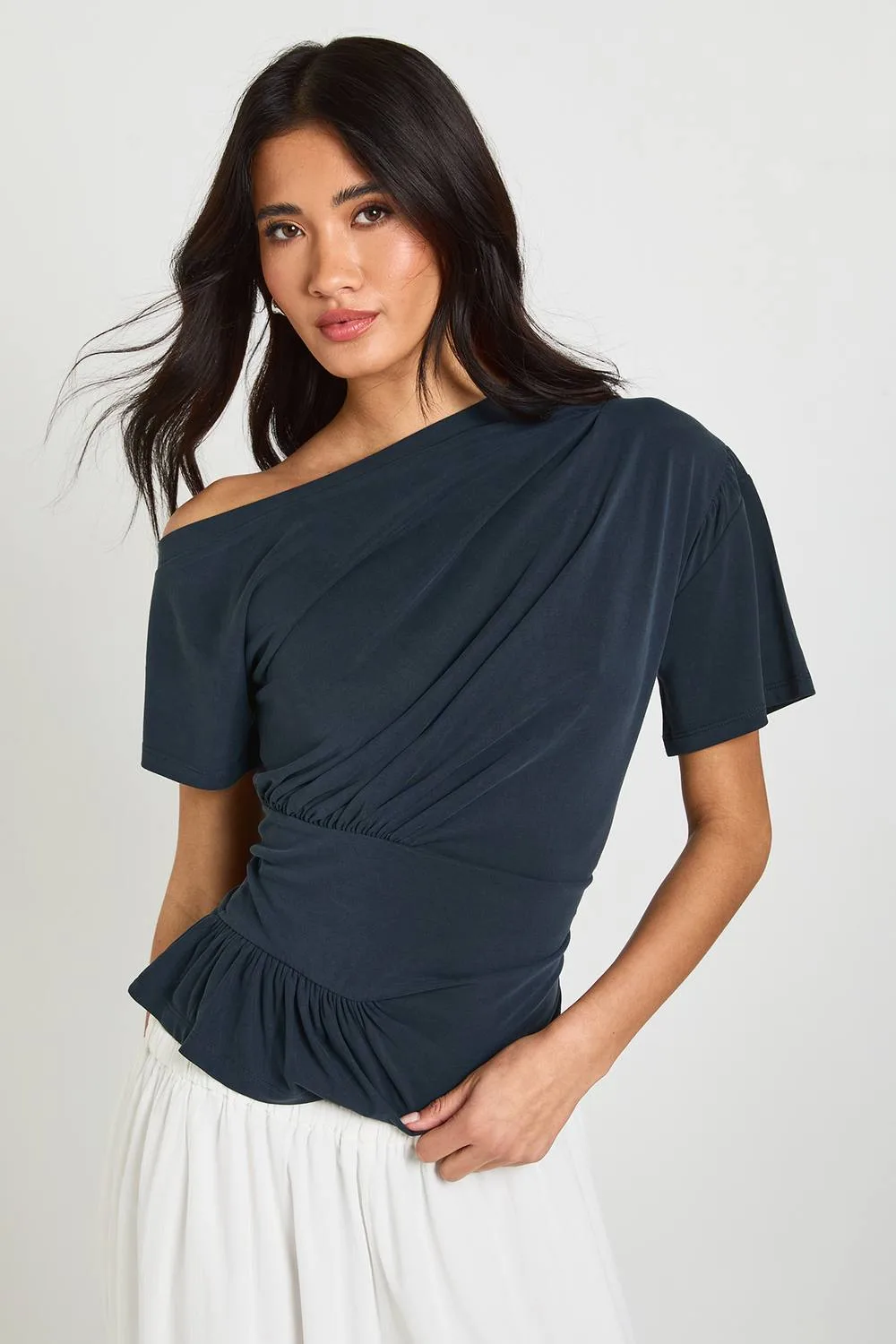 Cupro Off-The Shoulder Cinched Waist Detail Top