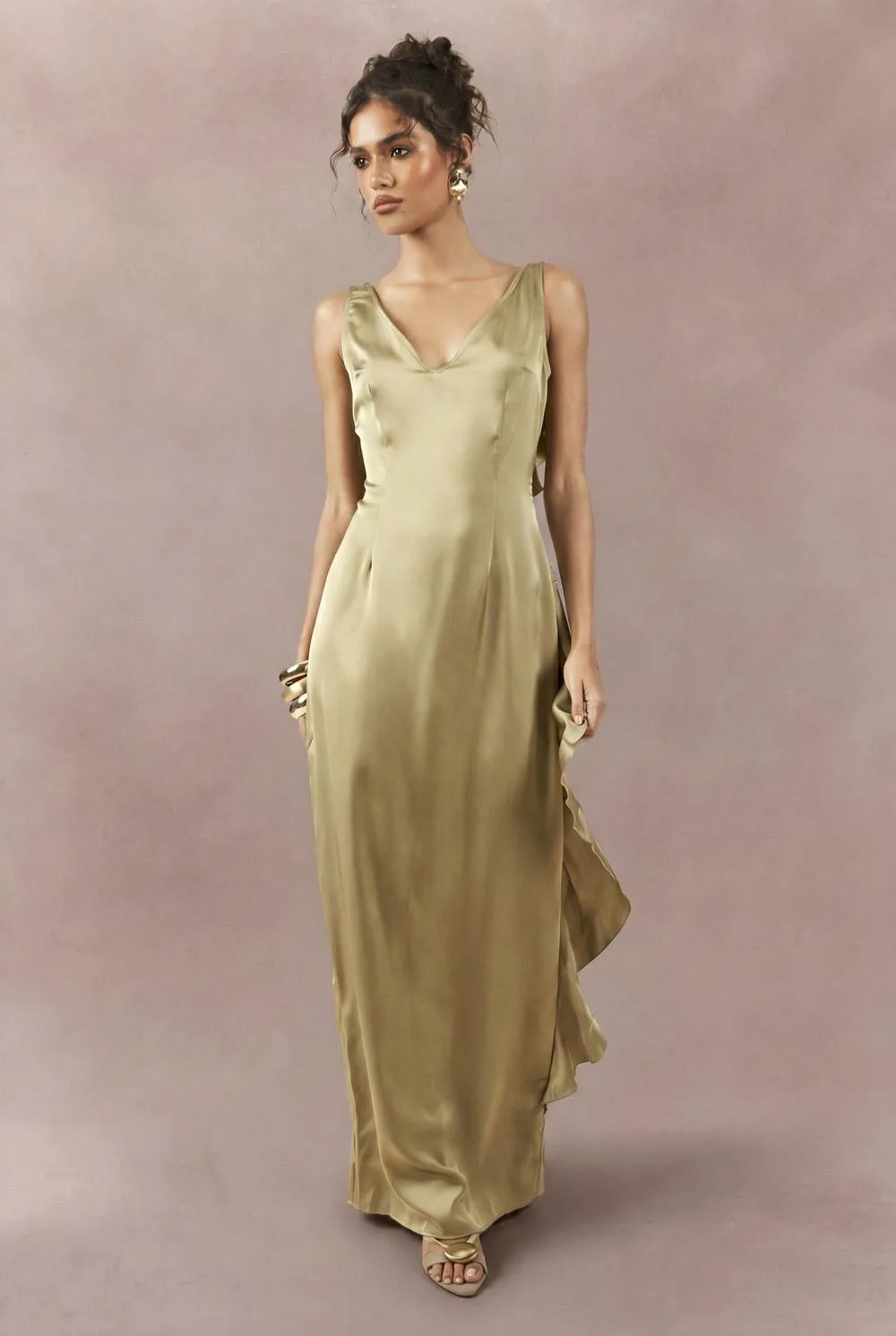 Matte Satin Ruffle Back Slip Dress