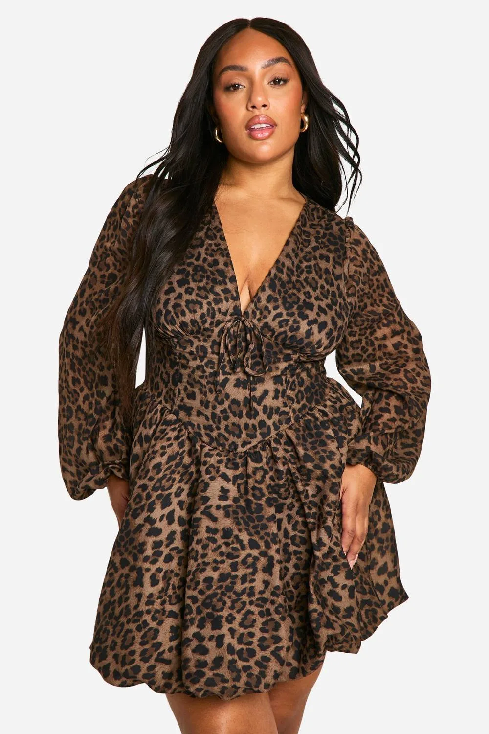 Milkmaid Woven Leopard Bubble Hem Skater Dress by boohoo