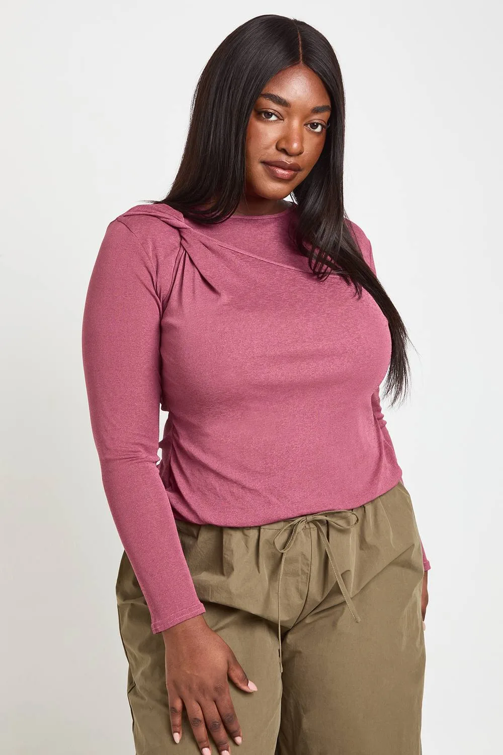 Double Layer Twist Long Sleeve Top by boohoo