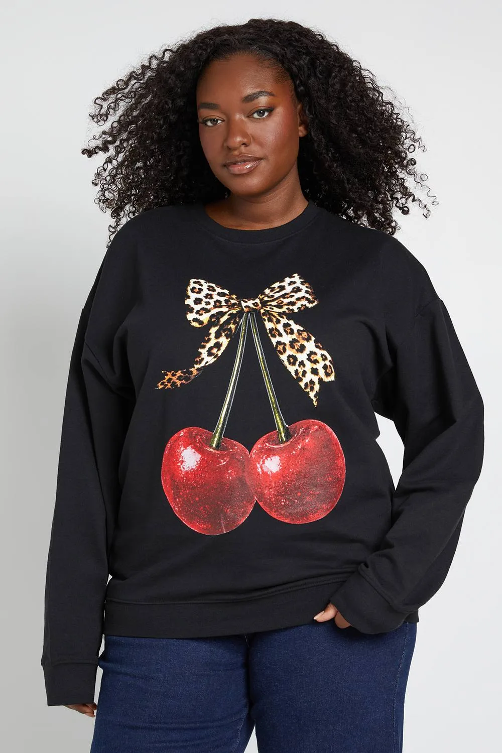Leopard Bow Cherry Graphic Sweatshirt by boohoo