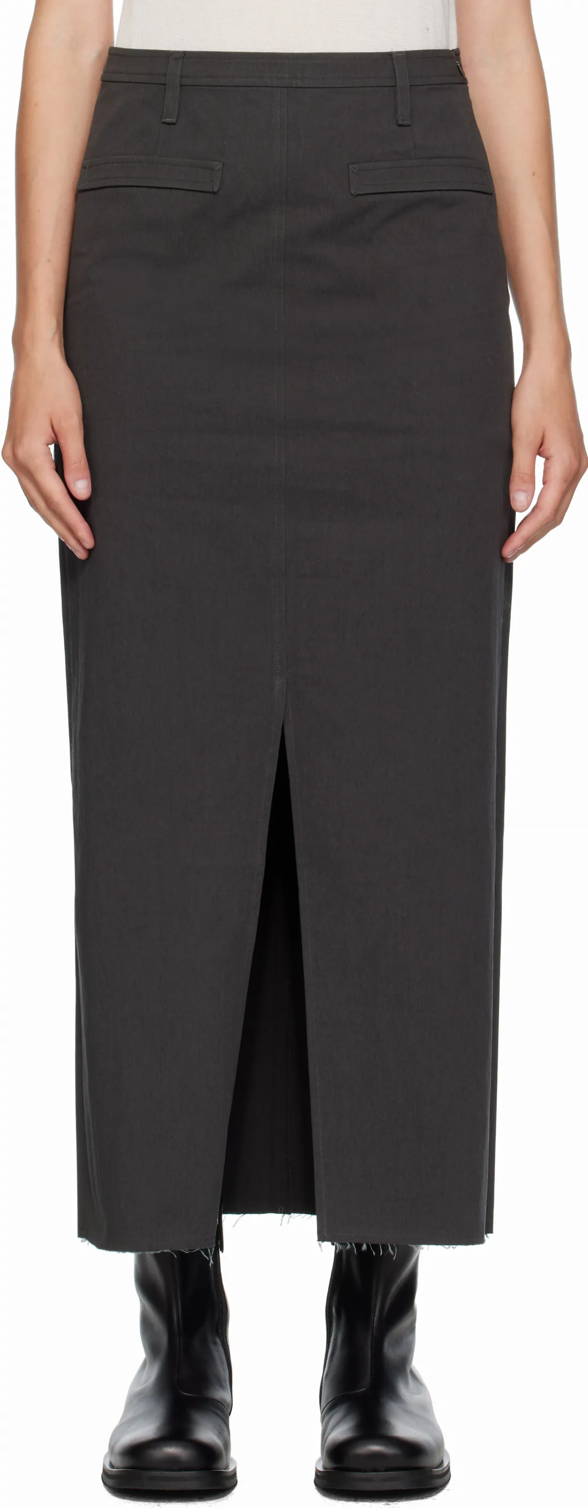 Gray Cotton Relaxed Long Midi Skirt