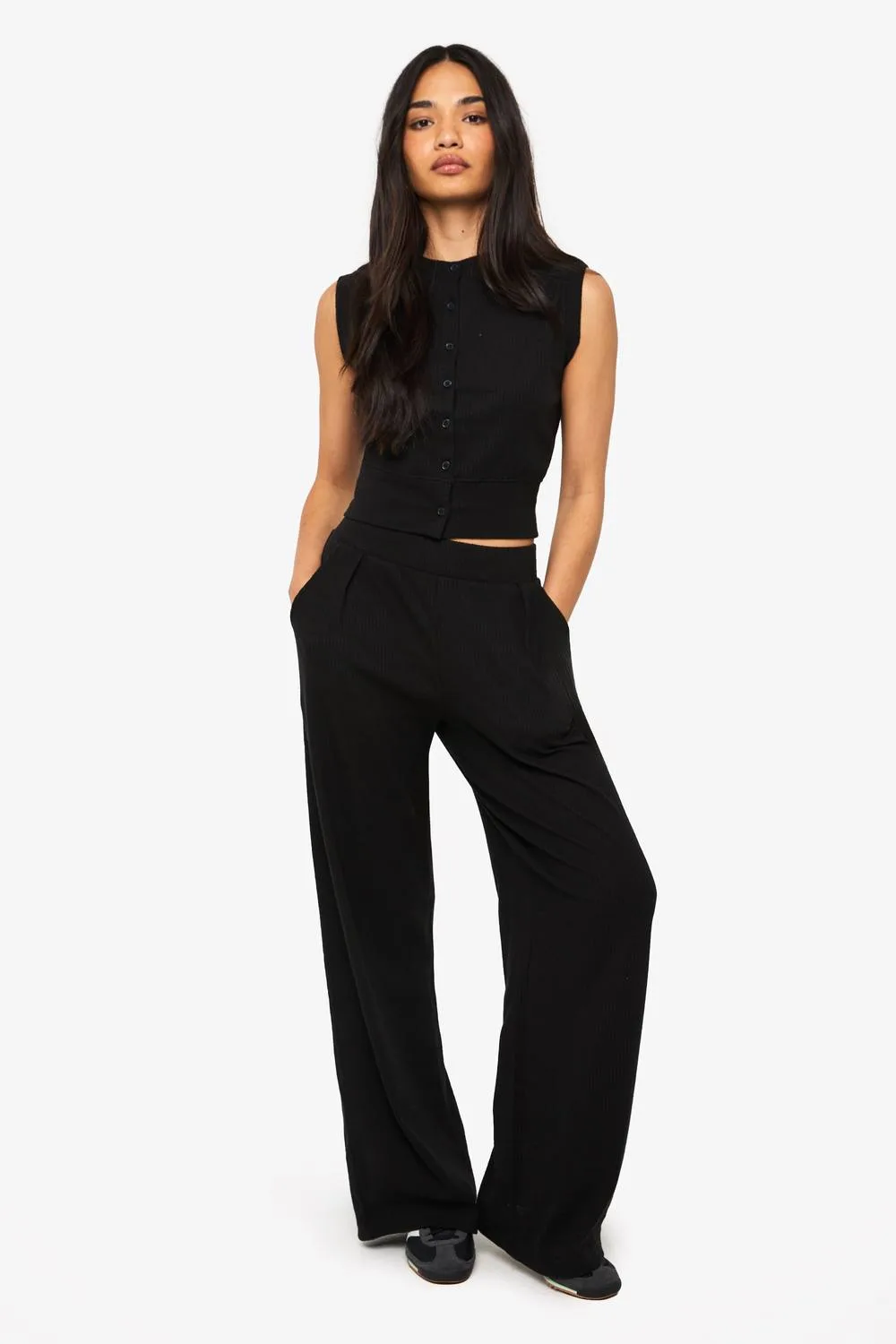 Rib Wide Leg Trouser
