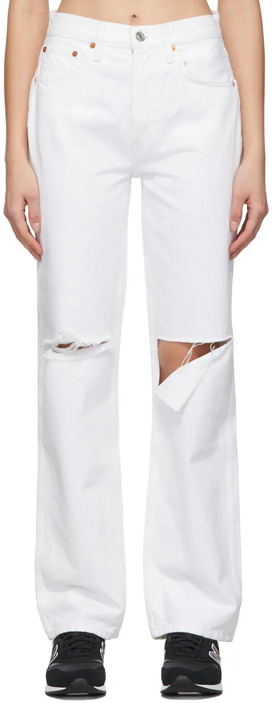 White Distressed High Rise Loose Jeans