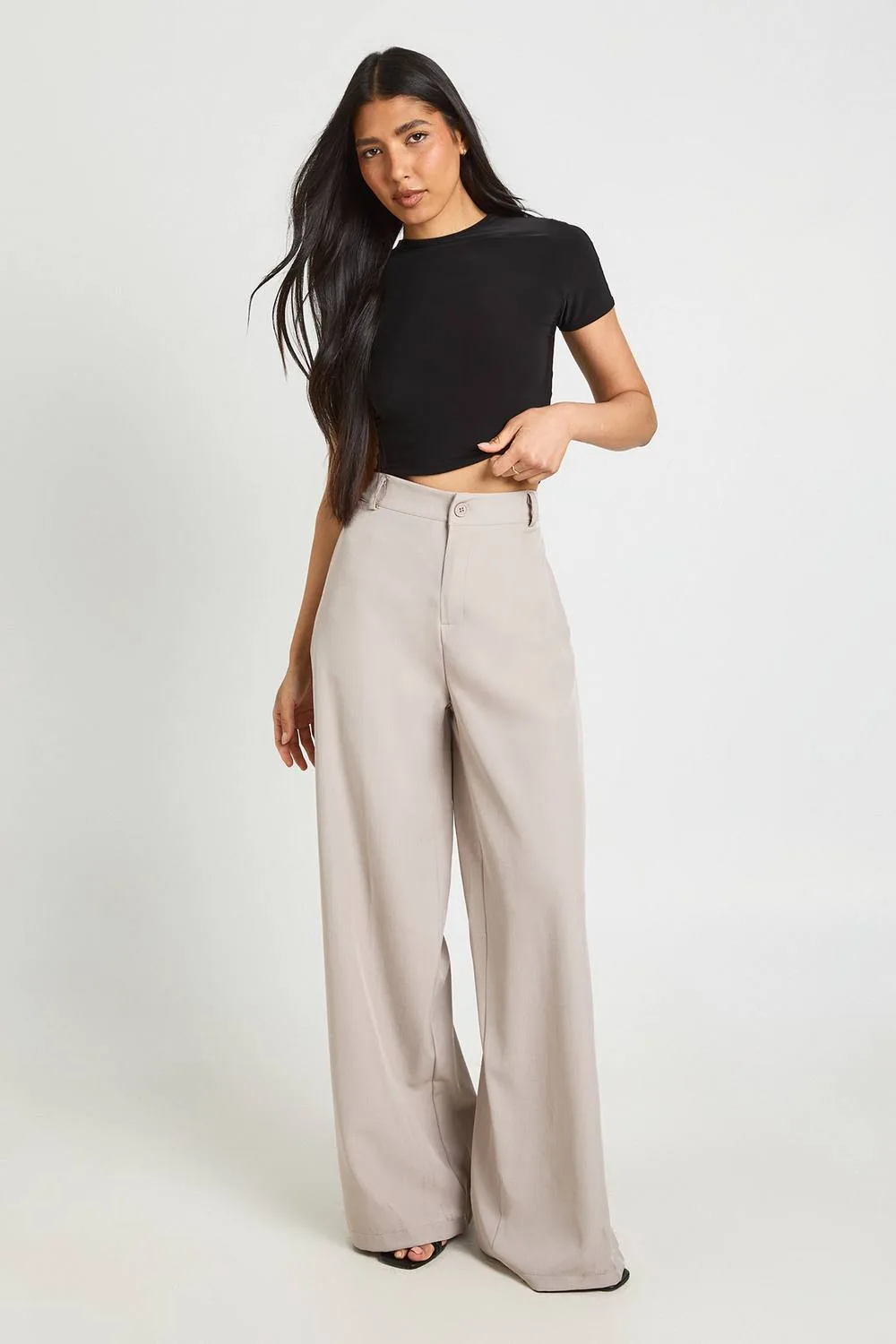 Straight Leg Trousers - Stone by boohoo