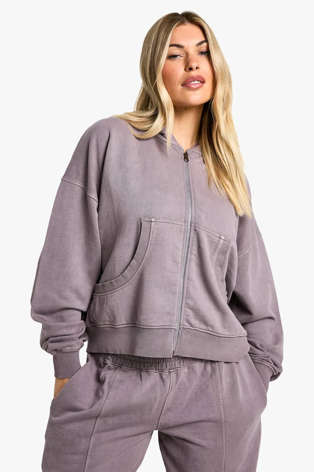 Premium Heavyweight Overdyed Zip Through Hoodie by boohoo