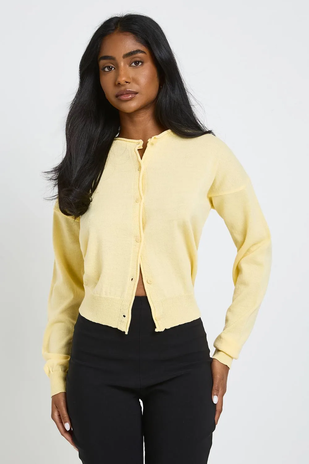 Roll Edge Crew Neck Button Up Cardigan by boohoo