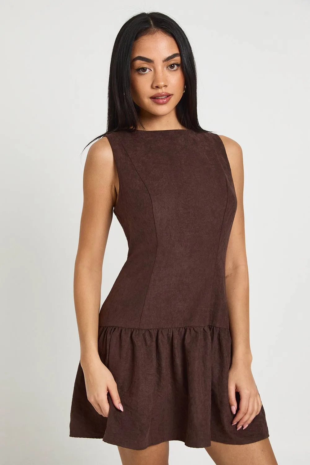 Textured Drop Hem Mini Dress by boohoo