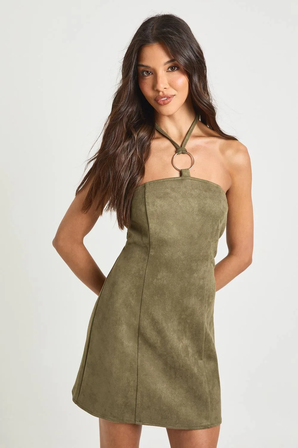 Faux Suede Silver Trim Mini Dress by boohoo