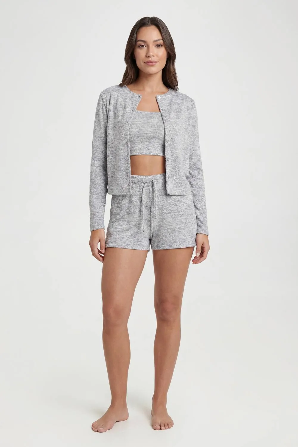 3 Pcs Rib Button Through Vest & Shorts Set by boohoo