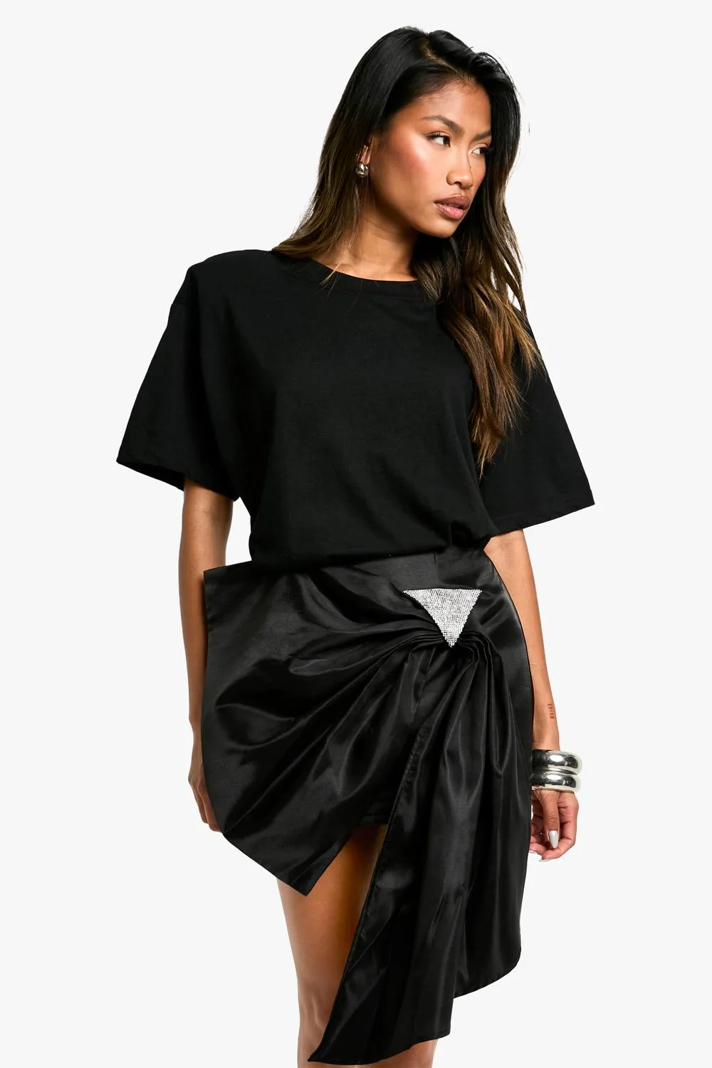 Diamante Trim Taffeta Bow Skirt by boohoo