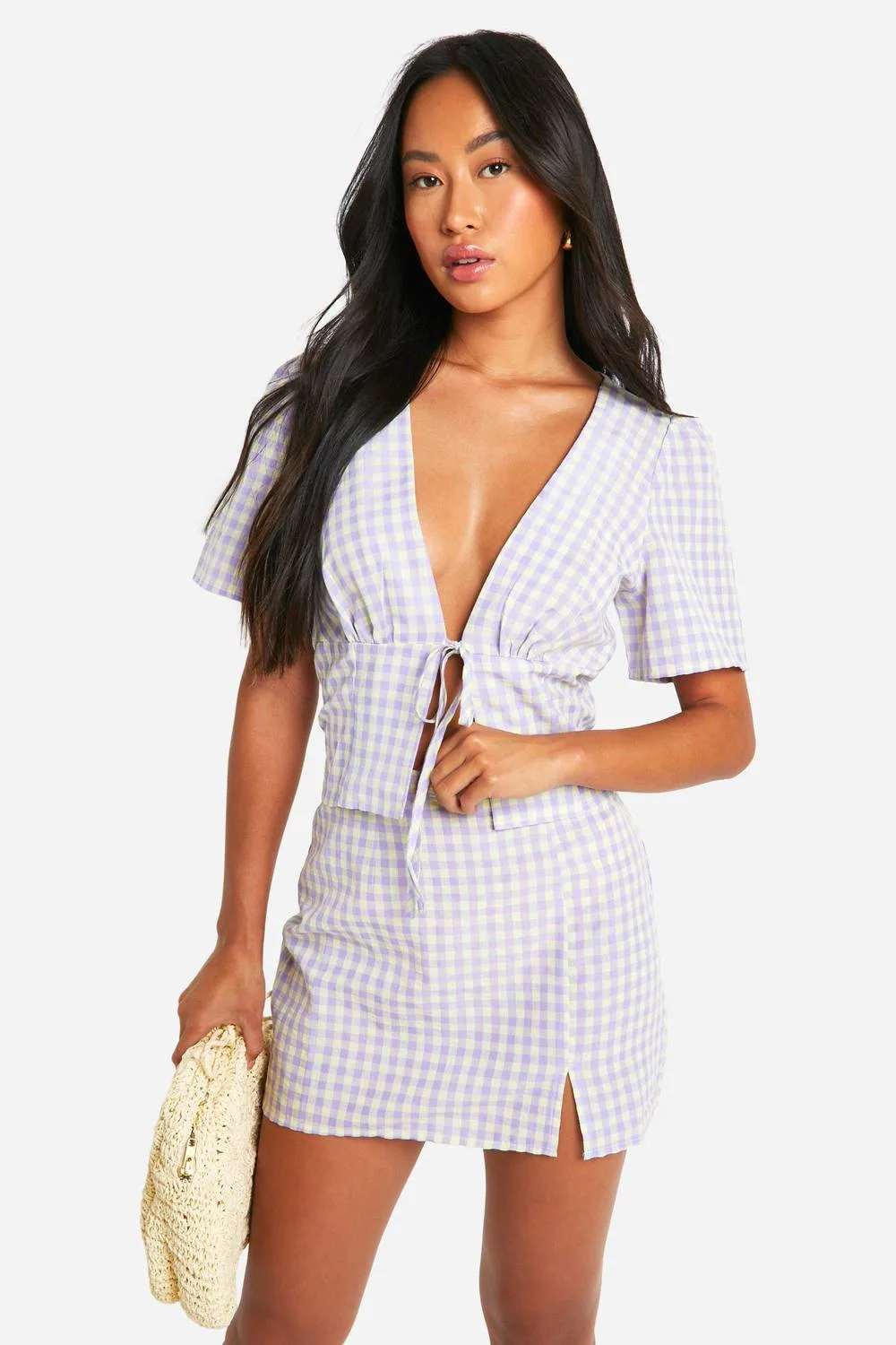 Gingham Split Hem Mini Skirt by boohoo