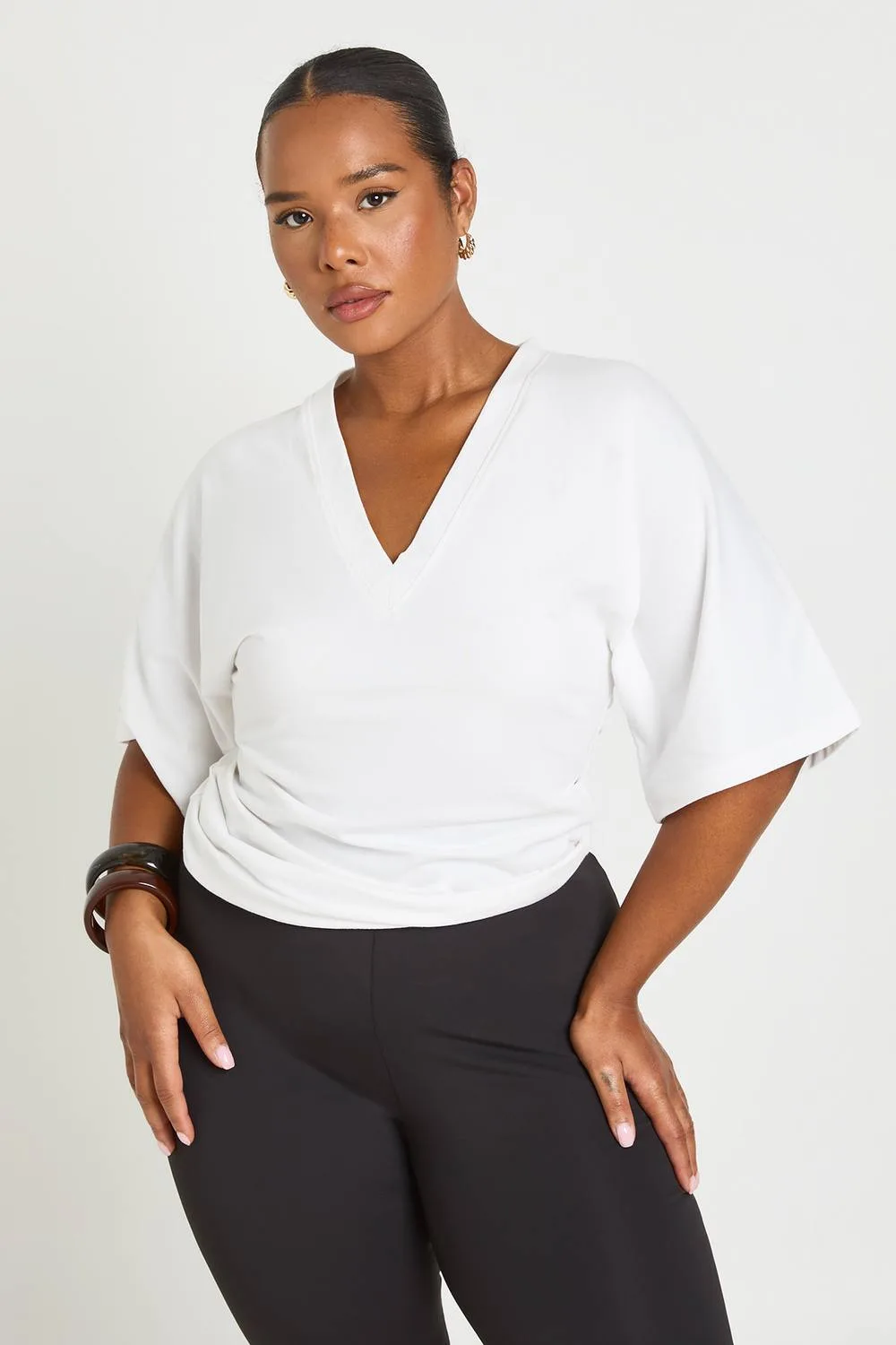 V Neck Cinched Waist Top by boohoo