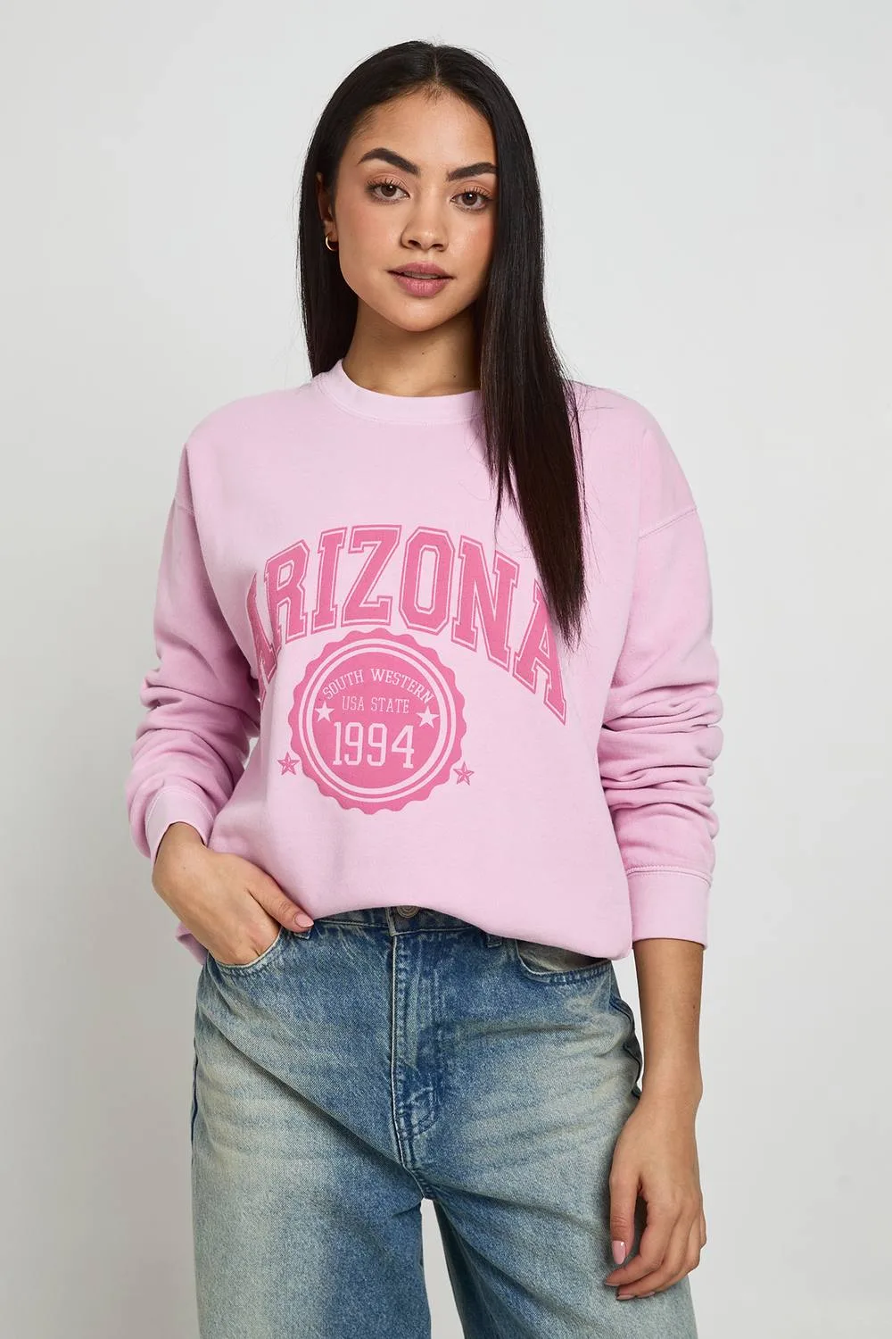 Washed Arizona Printed Sweatshirt by boohoo