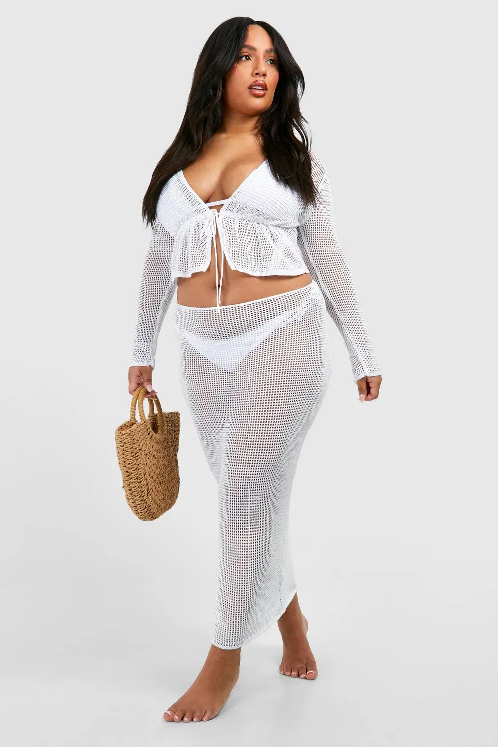 Long Sleeve Tie Top & Skirt Beach Co-Ord by boohoo