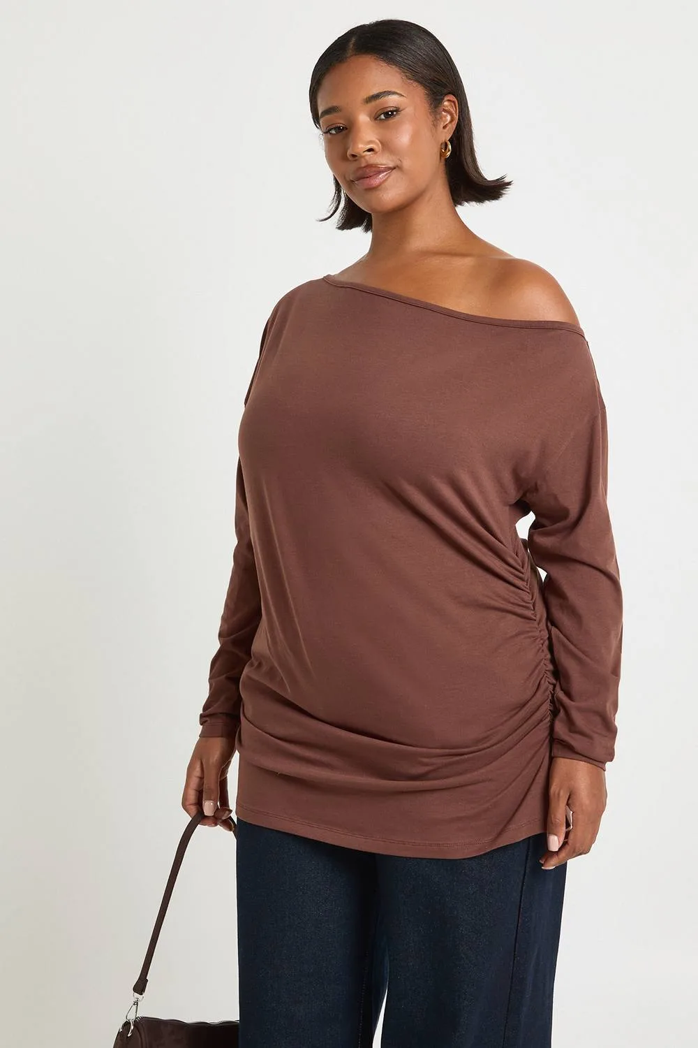 Off-The Shoulder Ruched Long Sleeve Top by boohoo