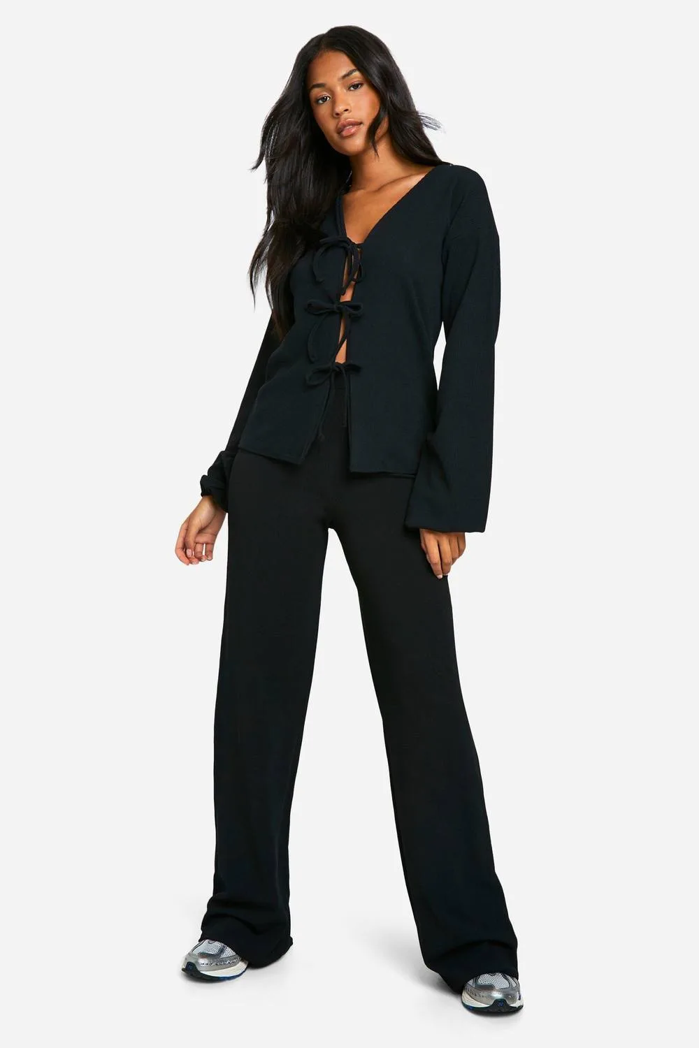 Crinkle Tie Front Blouse & Trouser Co-Ord by boohoo