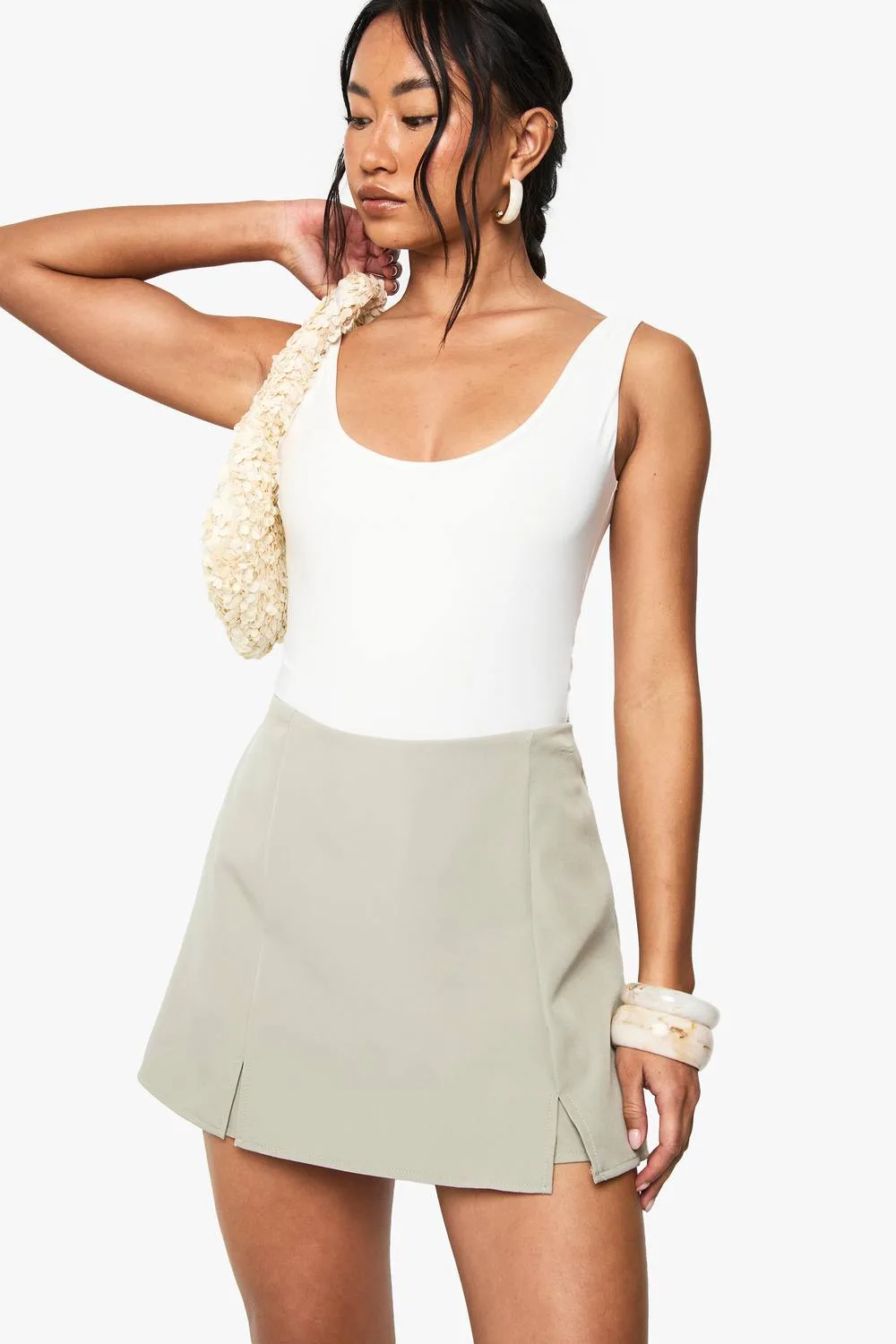 Woven Split Front Skort by boohoo