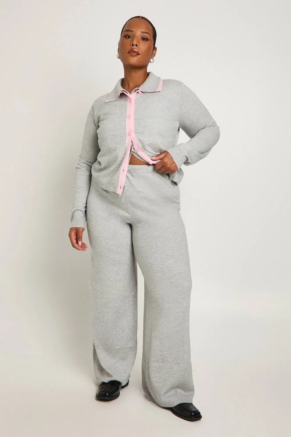 Double Layer Detail Cardigan & Wide Leg Trouser Co-Ord by boohoo
