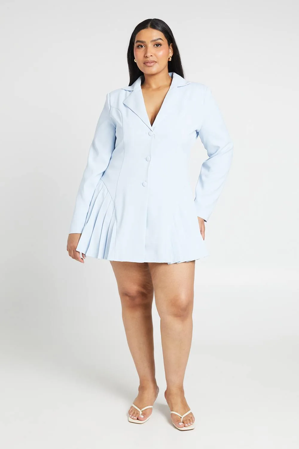 Pleated Skirt Button Down Blazer Dress by boohoo