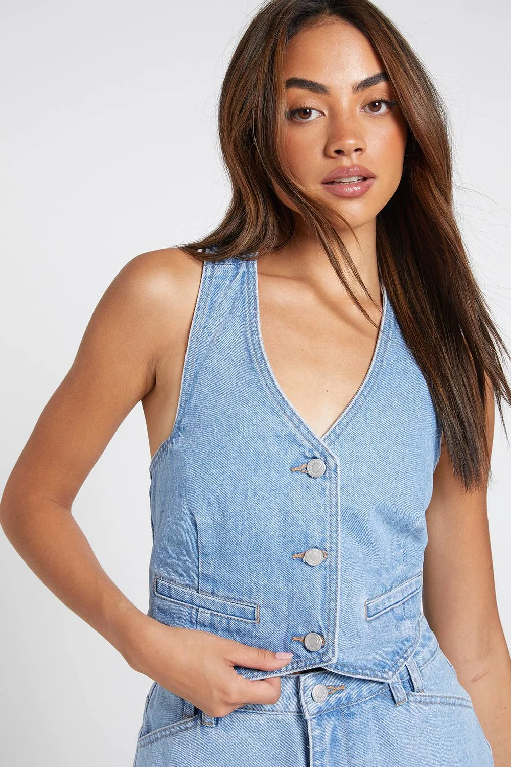Denim Halterneck Top by boohoo