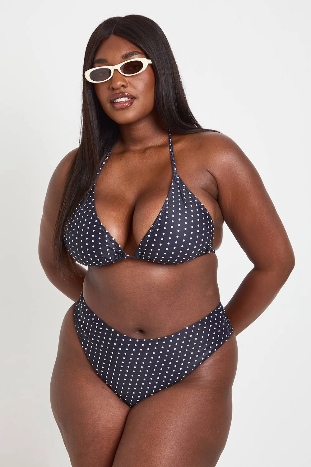 Polka Dot Print Triangle Bikini Top & High Waist Bottom Set