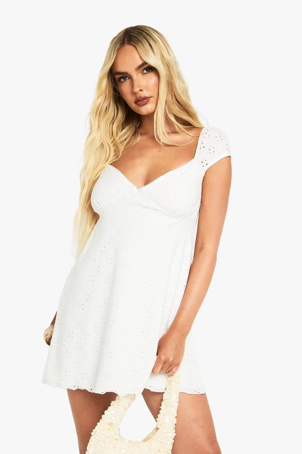 Broderie Cap Sleeve Smock Dress by boohoo