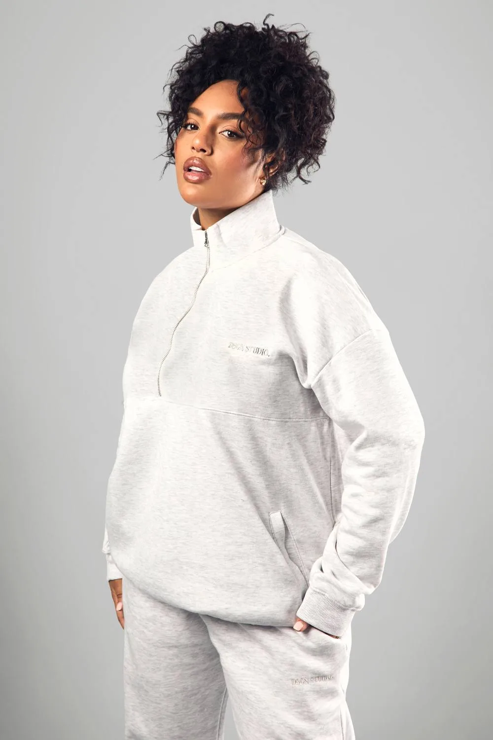 DSGN Studio Embroidered Half Zip Oversized Sweatshirt by boohoo