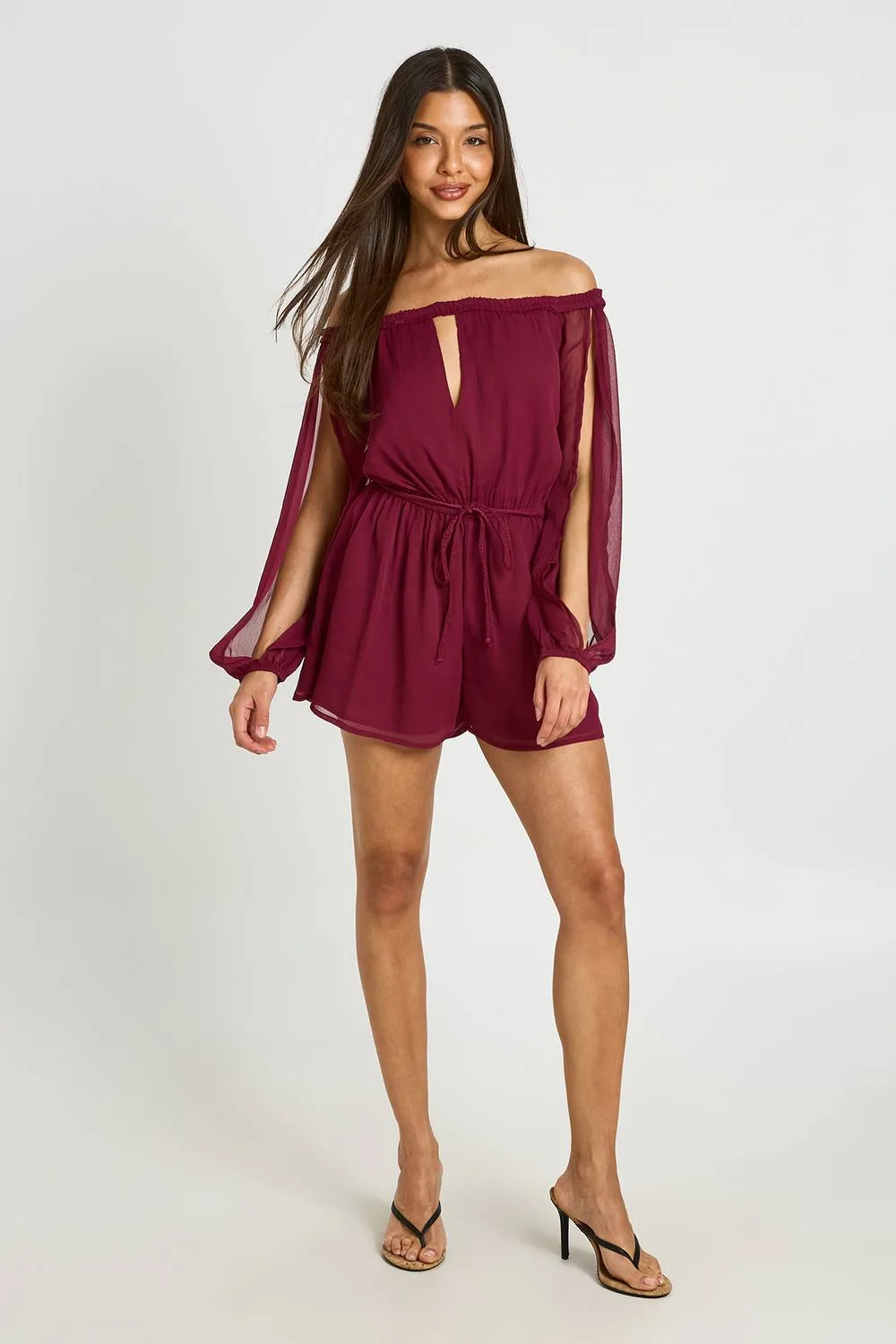 Chiffon Bardot Volume Sleeve Playsuit