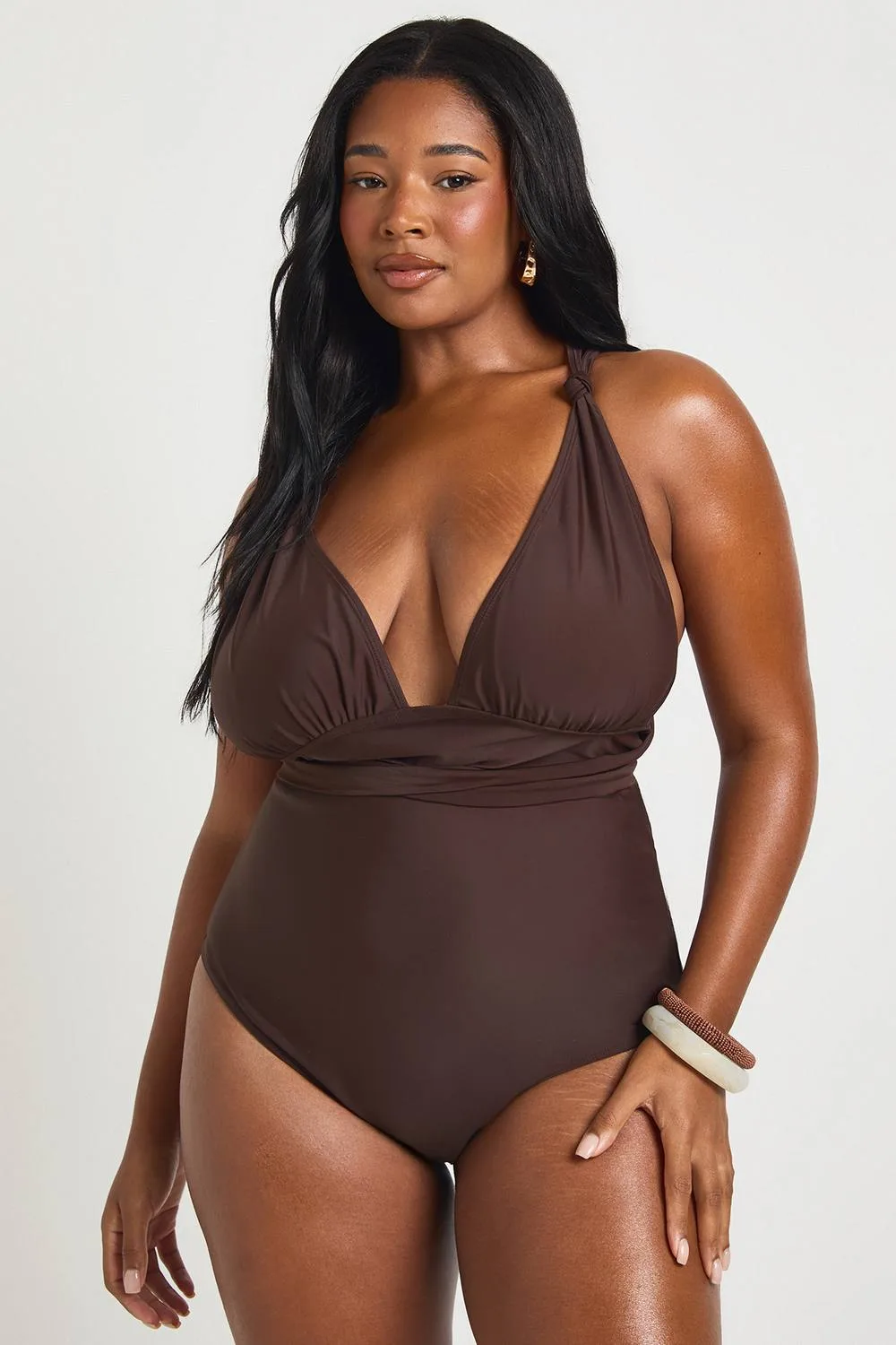 Plus Strap Knot Detail Swimsuit by boohoo