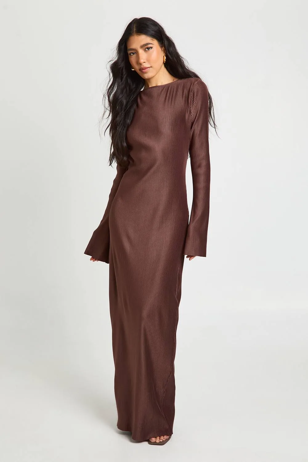 Tall Plisse Flared Sleeve Column Maxi Dress
