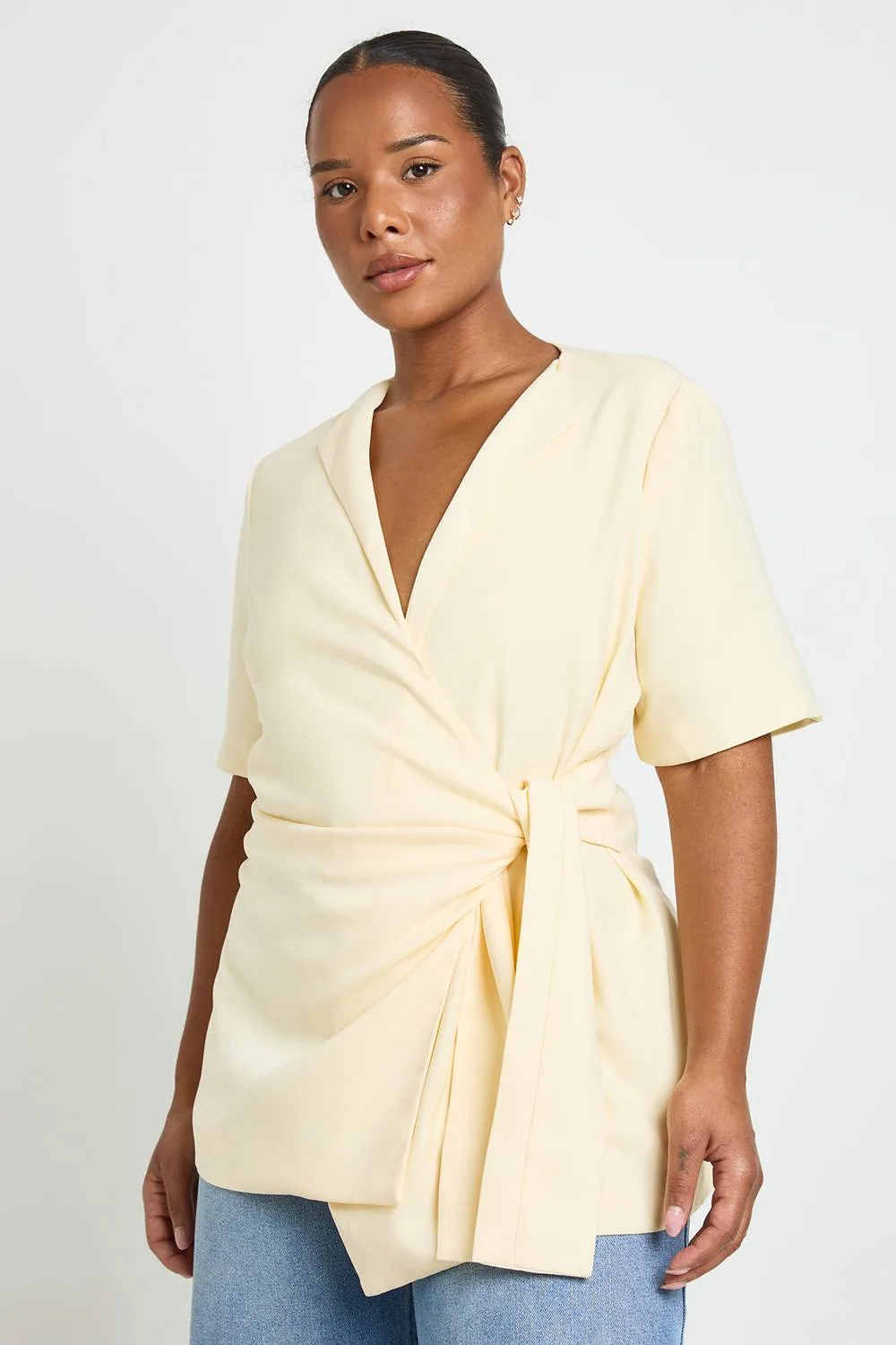 Plus Ruched Tie Side Short Sleeve Blazer by boohoo
